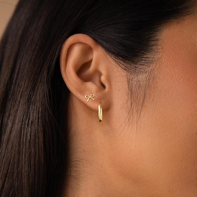 Rotnso Gold Hoop Earrings Set for Women Trendy, 14K Gold Plated Chunky Hypoallergenic Small Diamond Cartilage Hoops Cute Cubic Zirconia Dangle Stud Earrings Jewelry Gifts - Image 3